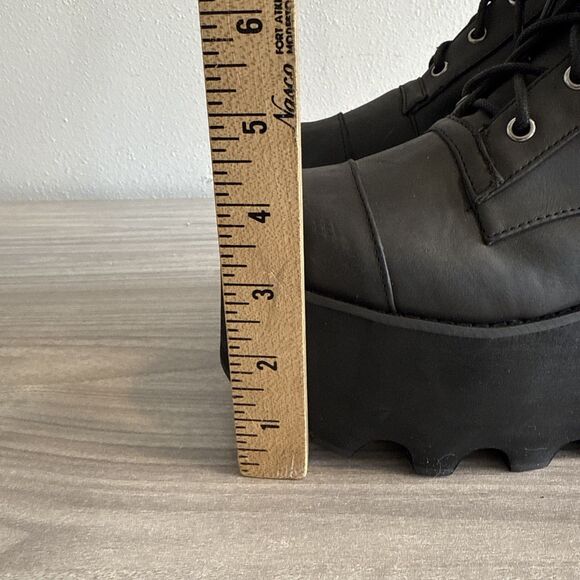 Current Mood Black Leather Tall Combat Platform Boots Lace-Up Zip Womens Size 7 - Picture 9 of 11